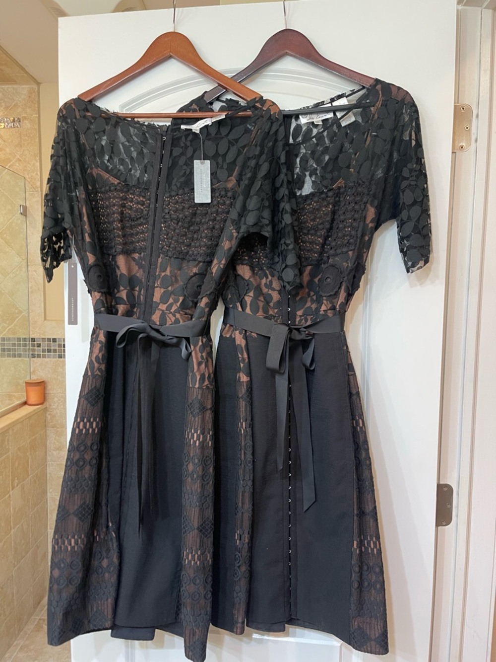 Byron Lars Black Lace Midi Dress with Ribbon Waist